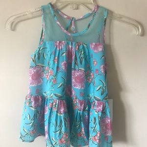 NWT Laurie Hernandez Girls Floral Aqua/Multi Top. Small (5-6)